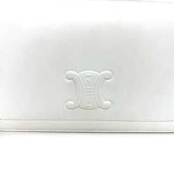 Celine Bag White Triomphe Cuile MA00/2 Full Flap Leather CELINE Shoulder Handbag Embossed Ladies