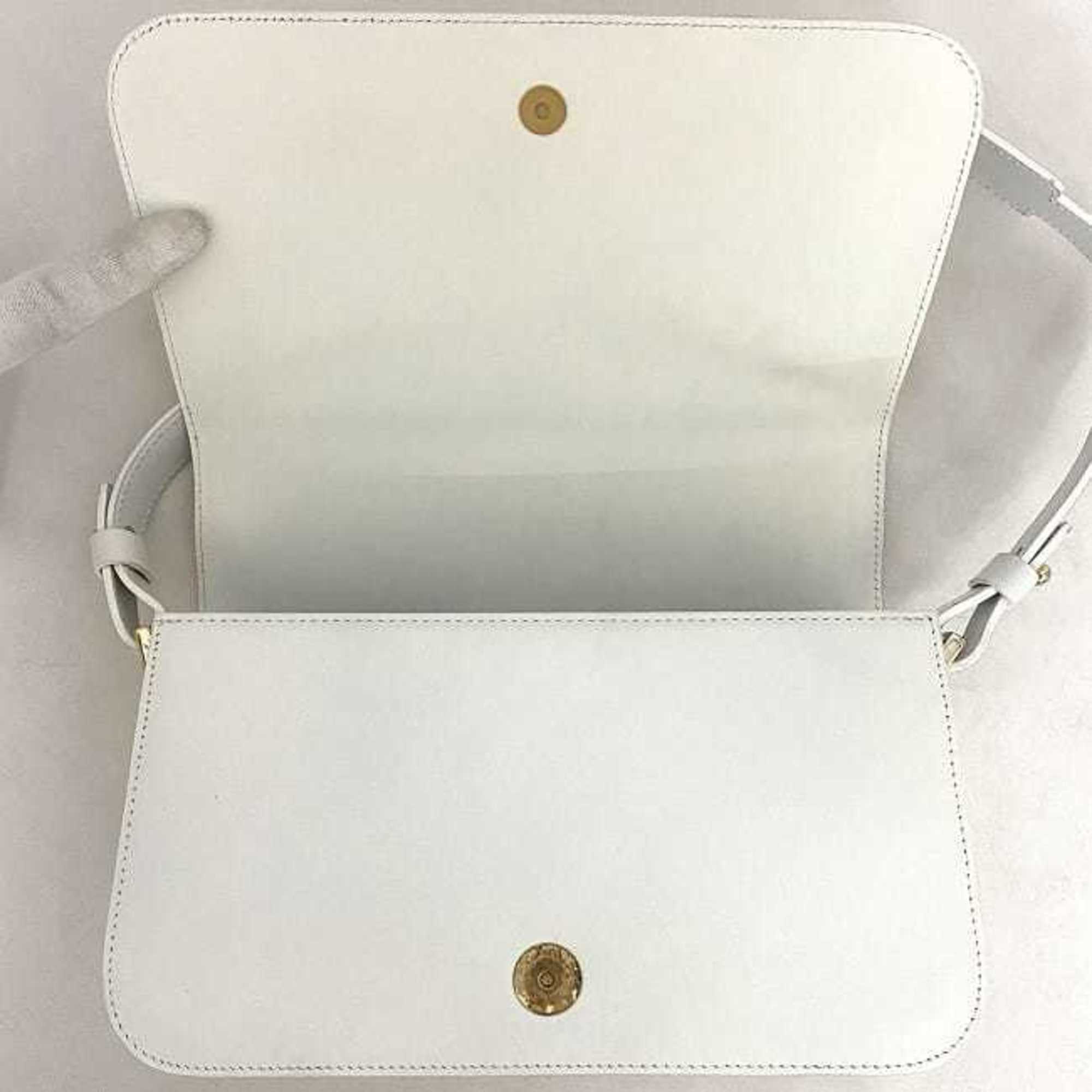 Celine Bag White Triomphe Cuile MA00/2 Full Flap Leather CELINE Shoulder Handbag Embossed Ladies