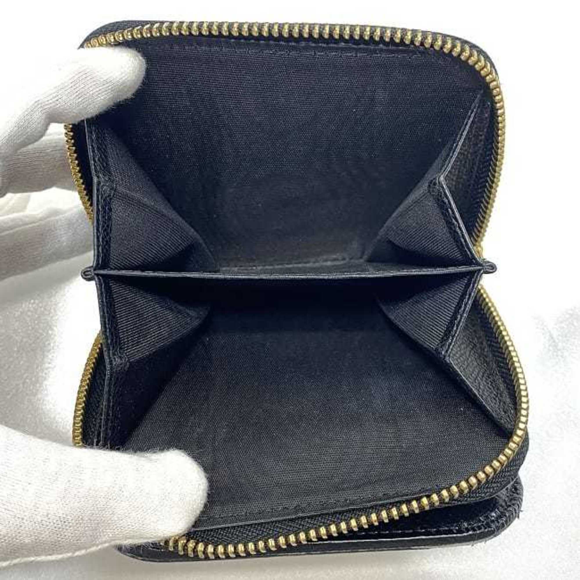 Salvatore Ferragamo Bifold Wallet Black Gold Vara KY-22 C668 Leather Ribbon Compact Ladies