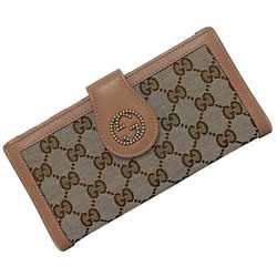 Gucci Bifold Long Wallet Beige Brown Pink Interlocking 269970 GG Canvas Leather Studs GUCCI W Double Ladies
