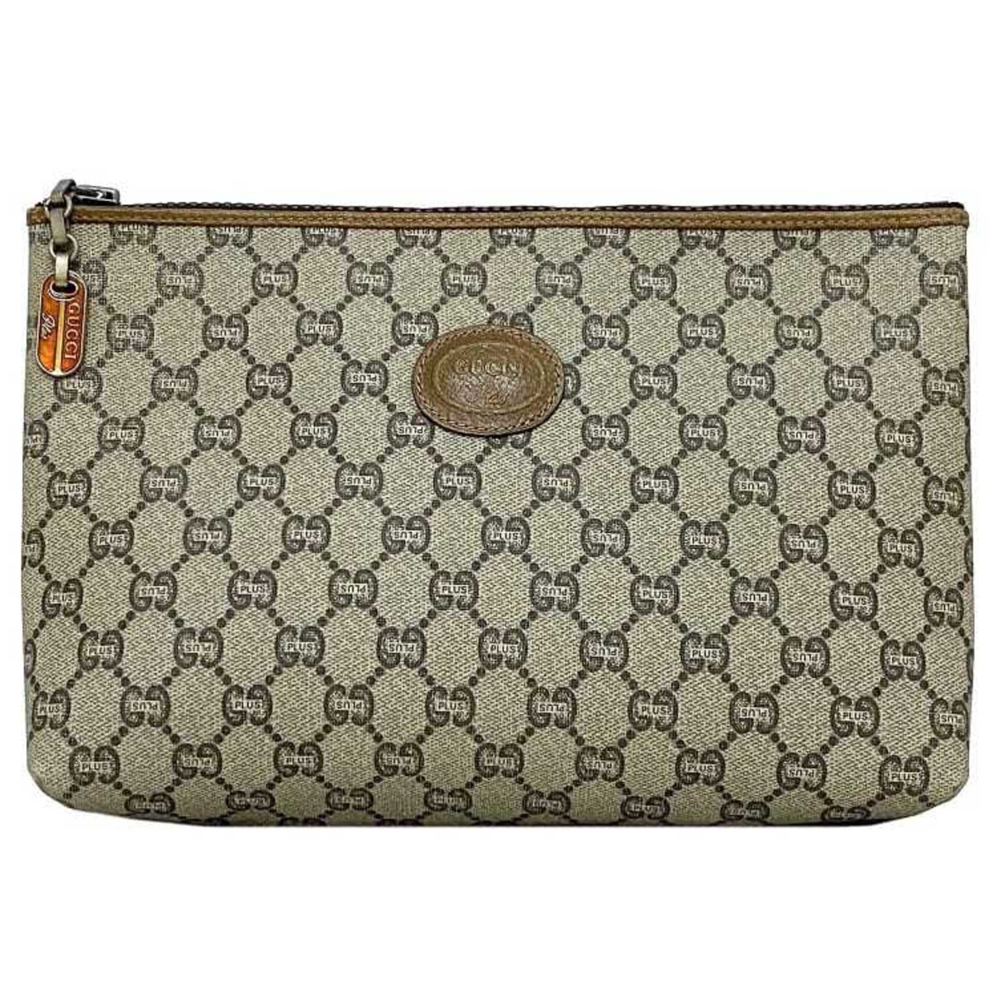 Gucci Clutch Bag Beige Gray Plus PVC Leather GUCCI Pouch Ladies Compact