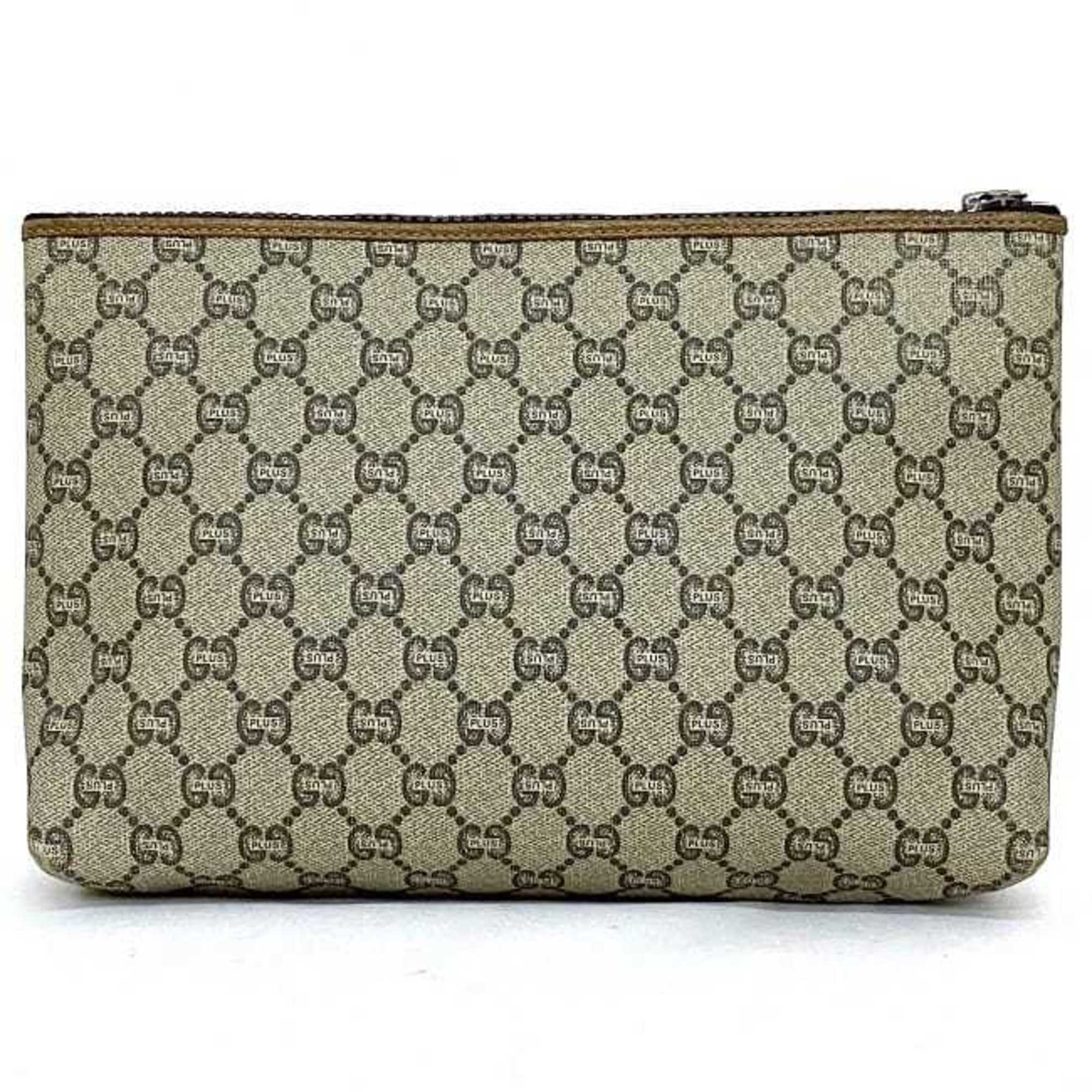 Gucci Clutch Bag Beige Gray Plus PVC Leather GUCCI Pouch Ladies Compact