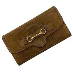 Gucci Bifold Long Wallet Brown Gold Horsebit 382274 Suede Leather GP GUCCI Flap Ladies