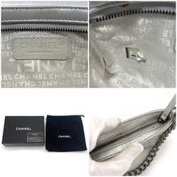 CHANEL Silver Camellia Leather Metal No. 8 Chain Embossed Pouch Flower Pattern Handle Included