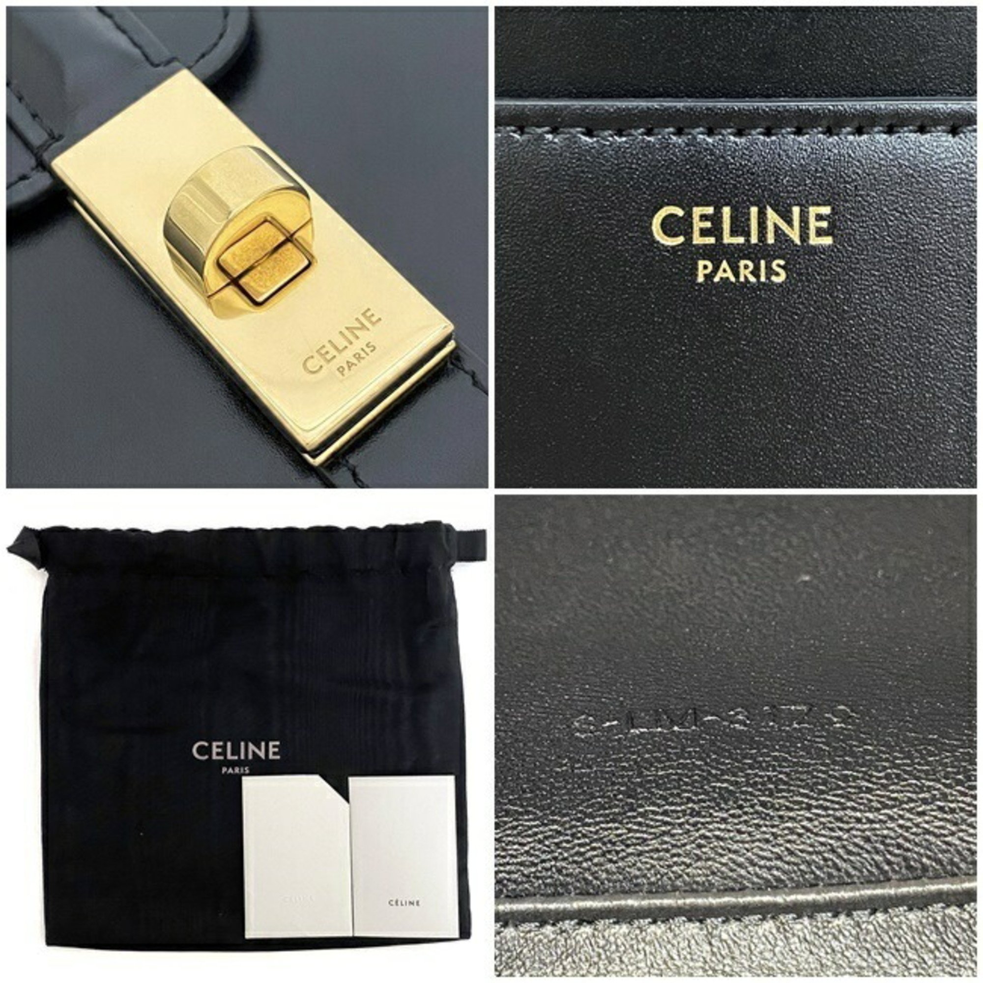 Celine Shoulder Bag Buzas Black Gold 188013BEY.38NO Calf Leather GP CELINE Pochette Flap Turnlock Cowhide Luxury