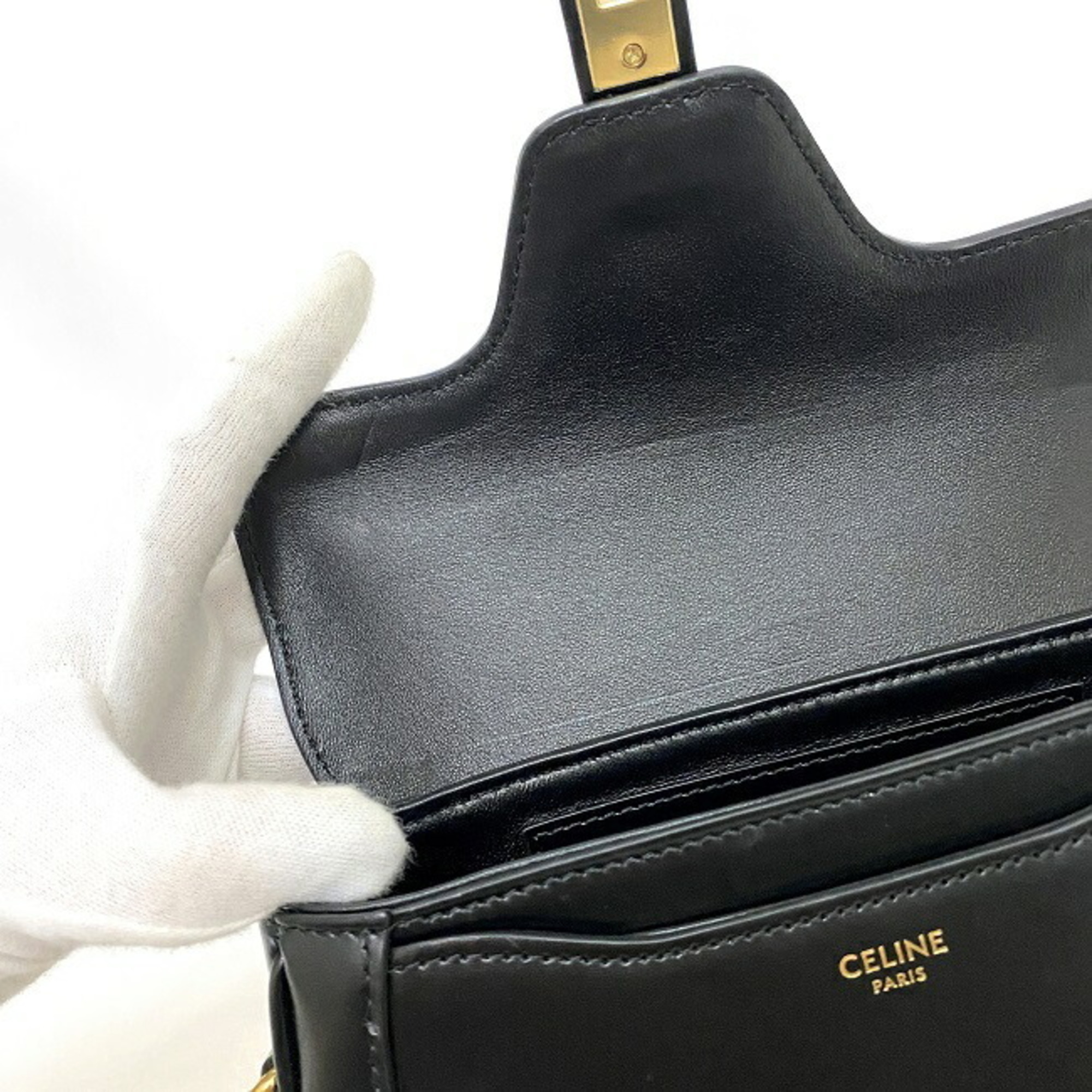 Celine Shoulder Bag Buzas Black Gold 188013BEY.38NO Calf Leather GP CELINE Pochette Flap Turnlock Cowhide Luxury