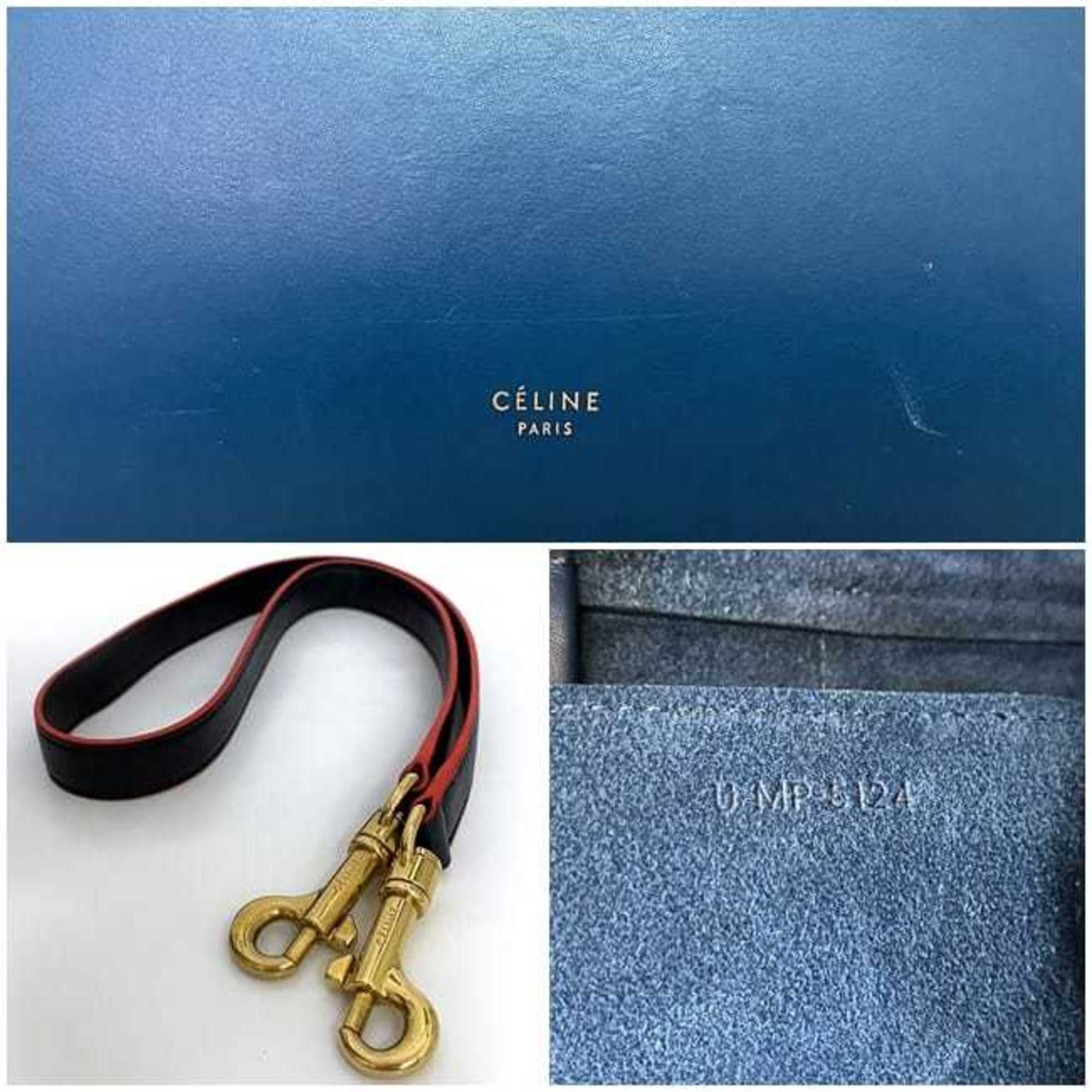 CELINE belt bag blue black red bicolor 2way leather handbag flap shoulder ladies