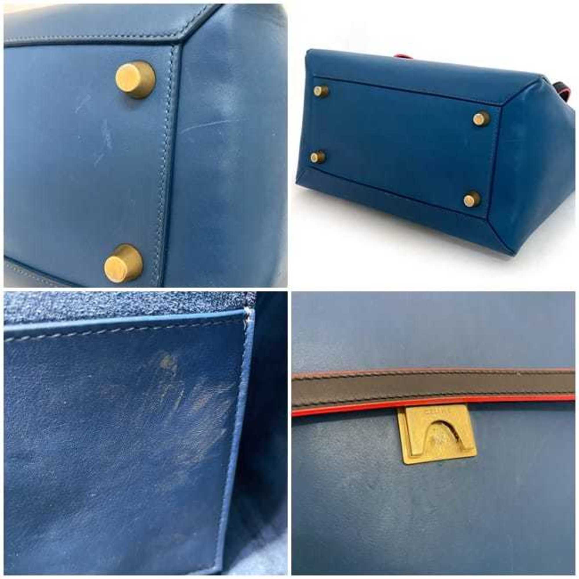 CELINE belt bag blue black red bicolor 2way leather handbag flap shoulder ladies