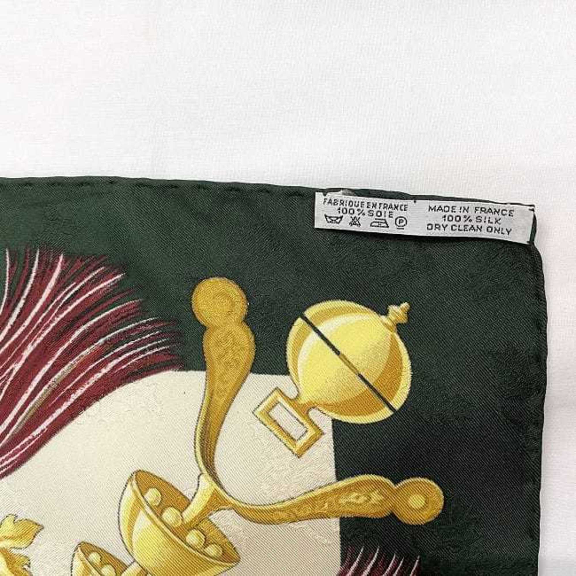 Hermes Scarf Carre 90 Beige Green Feather and Bell 100% Silk HERMES Large PLUMES ET GRELOTS Horse Ladies Fashion Accessories