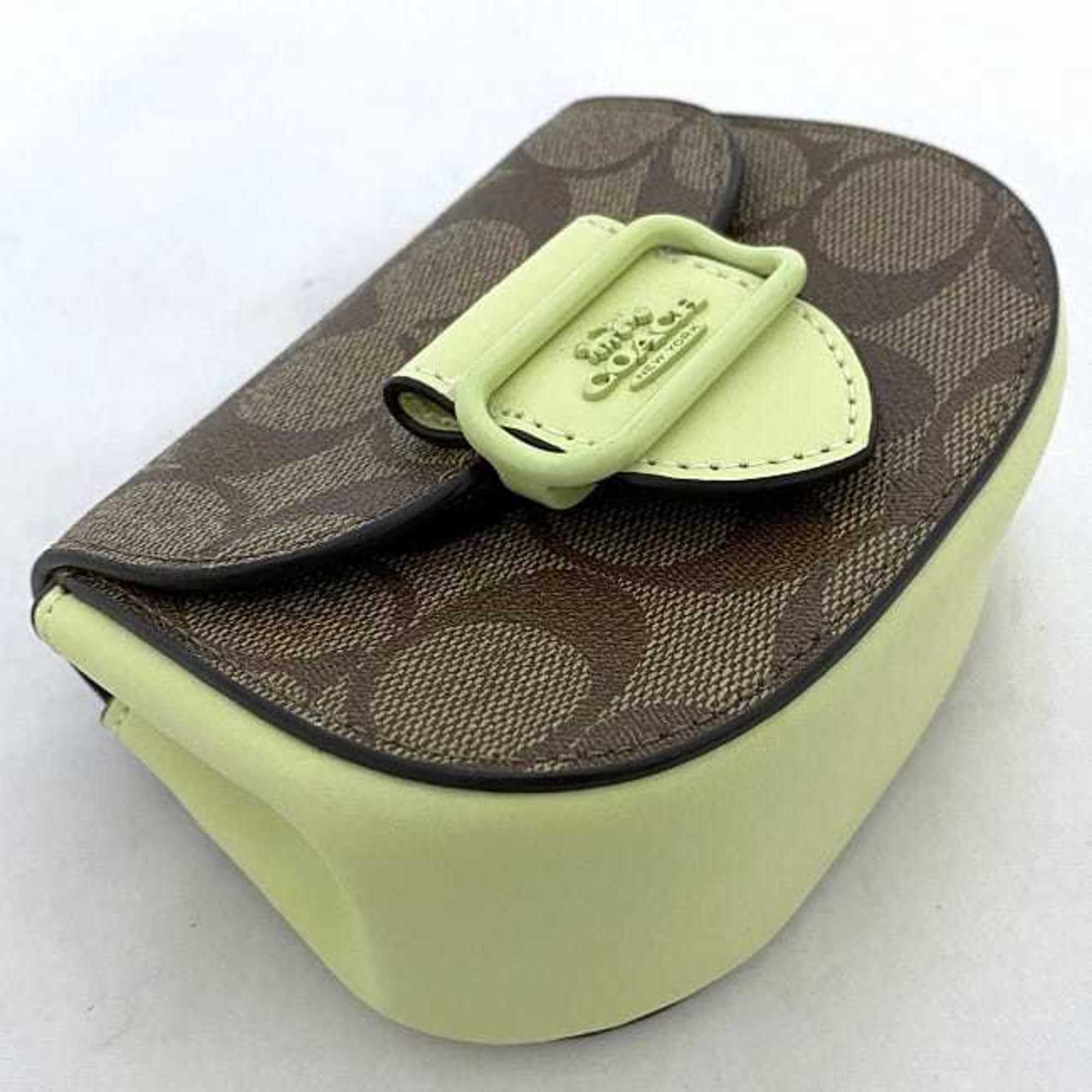 Coach Shoulder Bag Brown Beige Lime Neon Green Morgan Signature PVC Leather GP CJ689 COACH Chain Pochette Women's