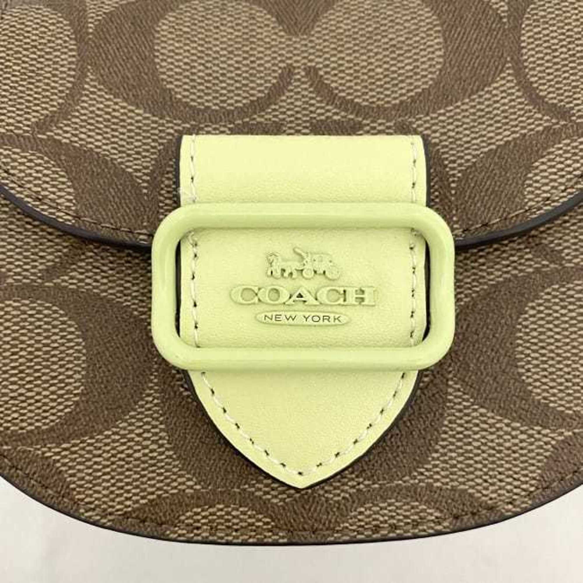 Coach Shoulder Bag Brown Beige Lime Neon Green Morgan Signature PVC Leather GP CJ689 COACH Chain Pochette Women's