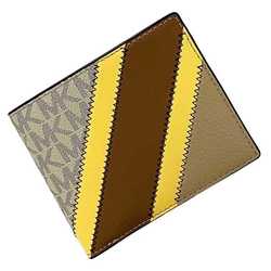 Michael Kors Bifold Wallet Brown Beige Yellow 36R3LCOF3U Folding Leather MICHAEL KORS Stripe Patchwork Stitching Ladies Compact
