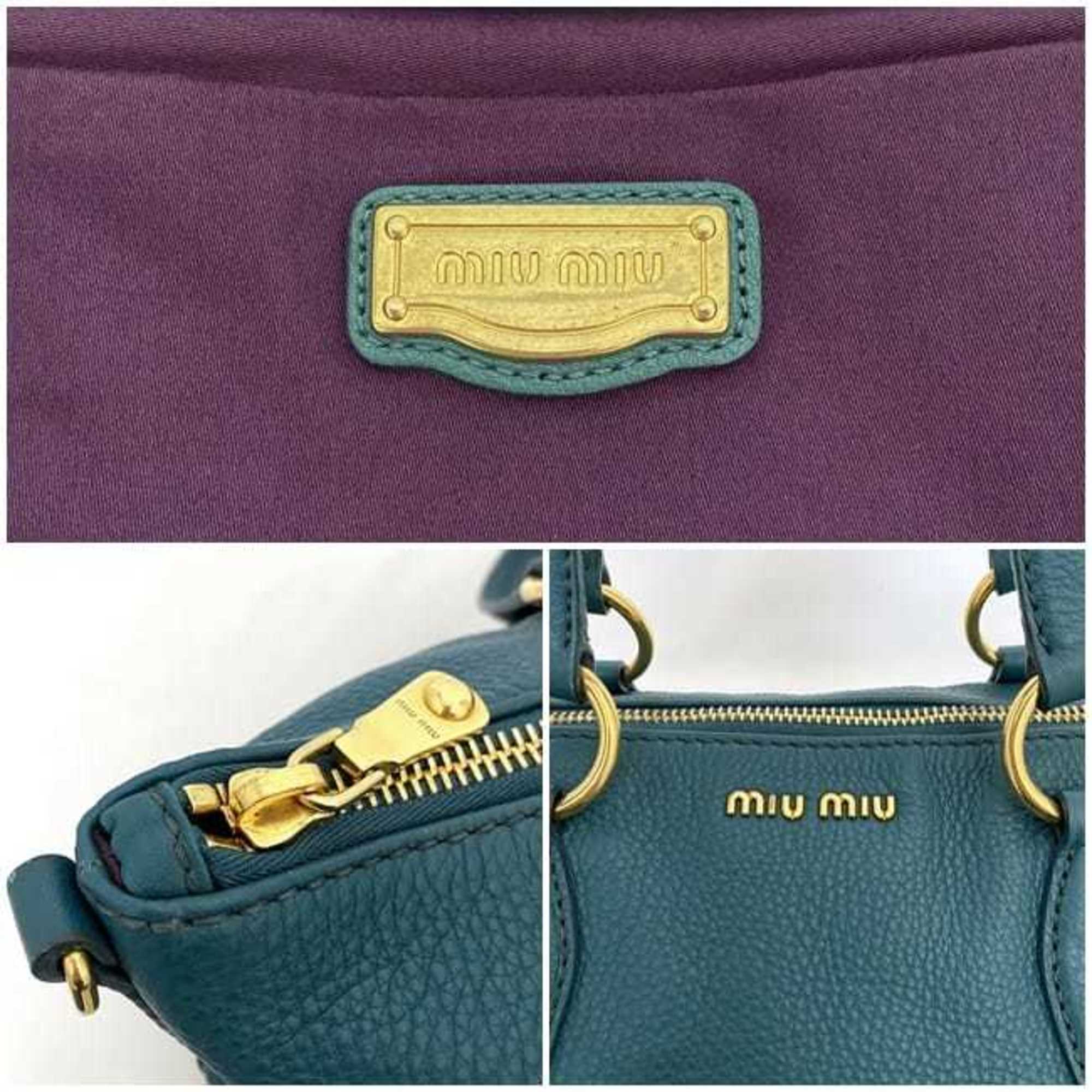 Miu Miu Miu 2way bag green gold leather GP miu tote shoulder ladies