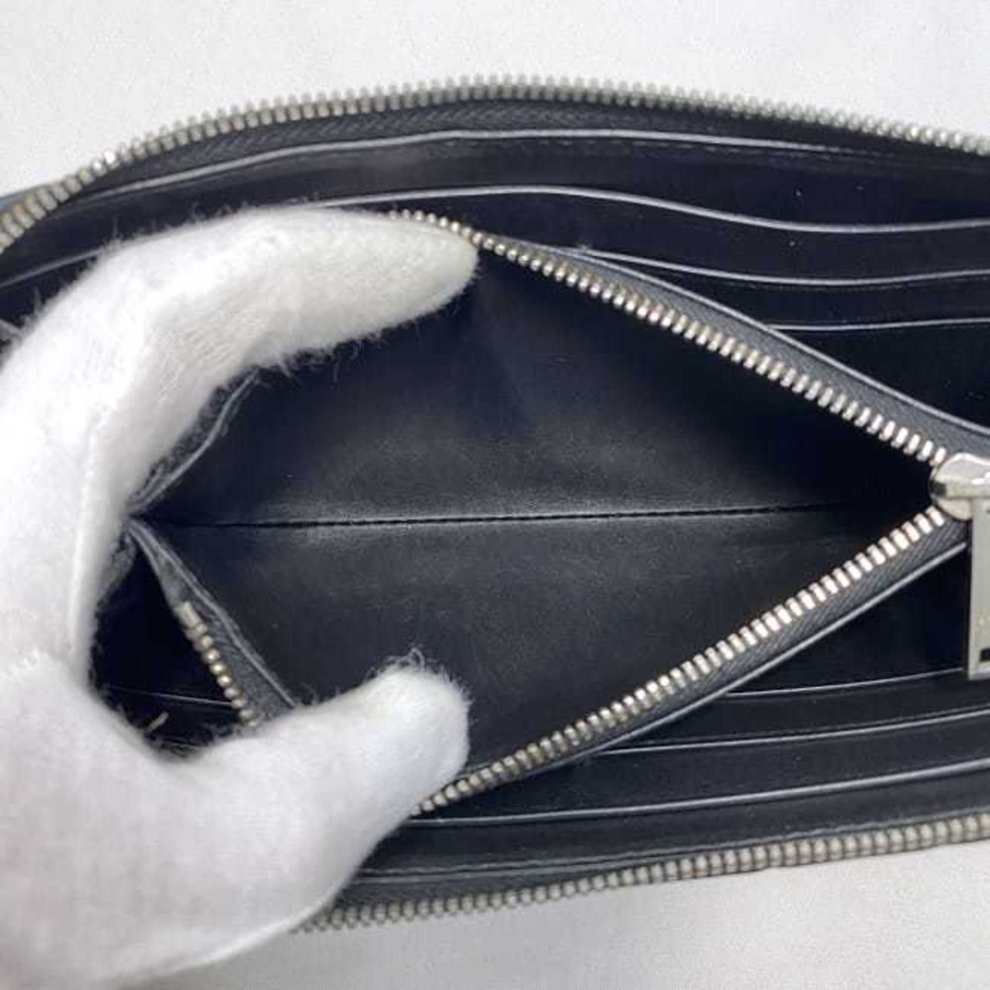 BOTTEGA VENETA Round Long Wallet Black Silver Maxi Intre Leather Men's