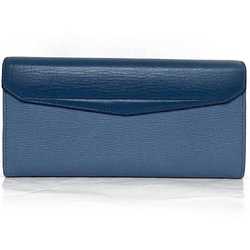 Fendi Bifold Long Wallet Blue Light Gold Toujours 8M0306 Leather GP FENDI Flap
