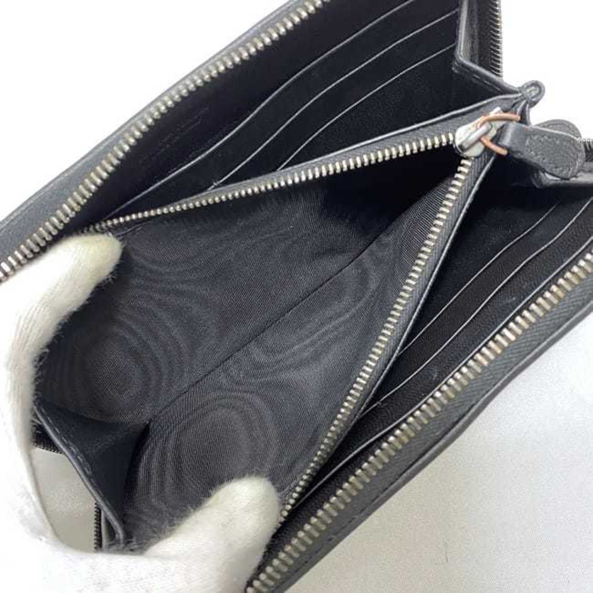 Bottega Veneta Round Long Wallet Black Intrecciato 114076 Leather BOTTEGA VENETA Unisex