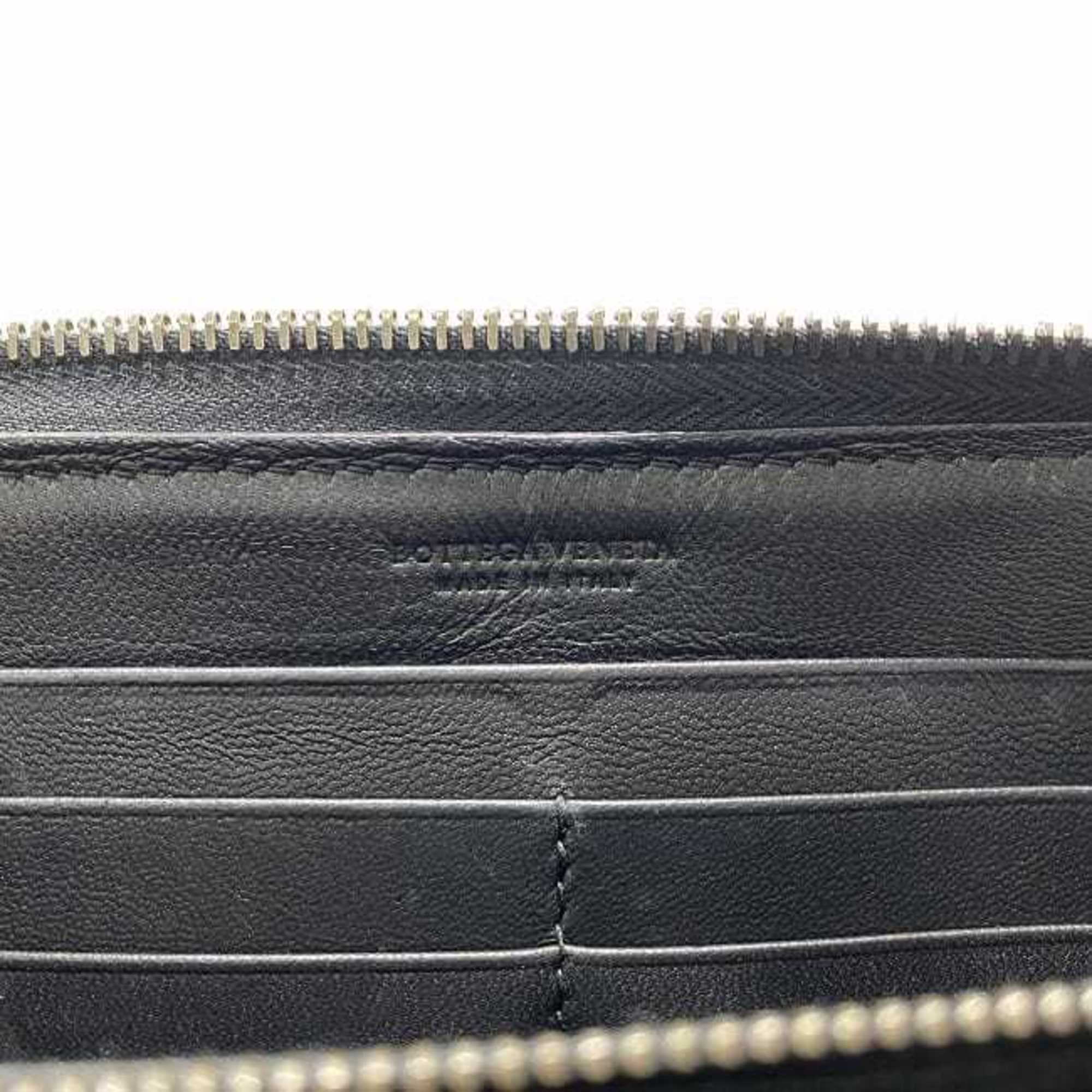 Bottega Veneta Round Long Wallet Black Intrecciato 114076 Leather BOTTEGA VENETA Unisex