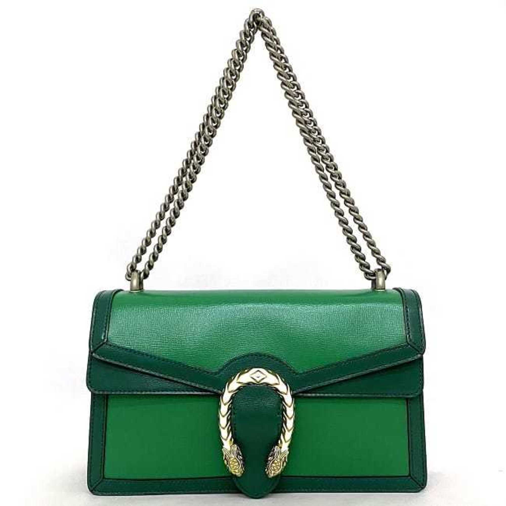 Gucci Dionysus Chain Shoulder Bag Green White Gold Silver 493930 Leather GUCCI Snake Flap Women's