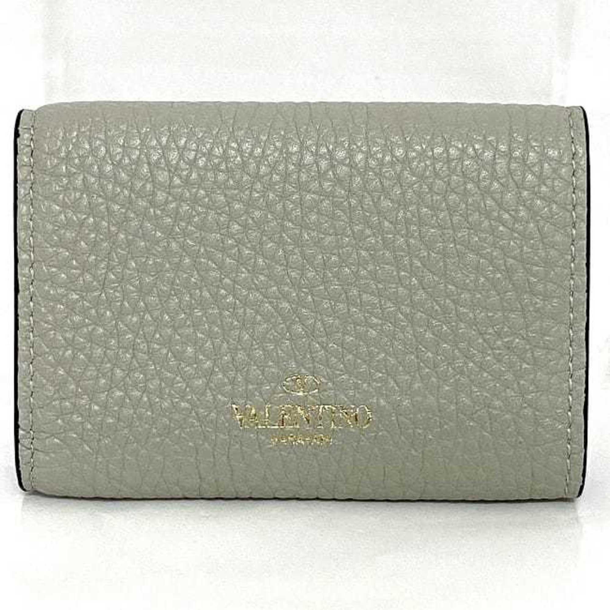 VALENTINO GARAVANI Trifold Wallet Gray Rockstuds UW2P0Q47 BOL ML8 Leather Studs Compact