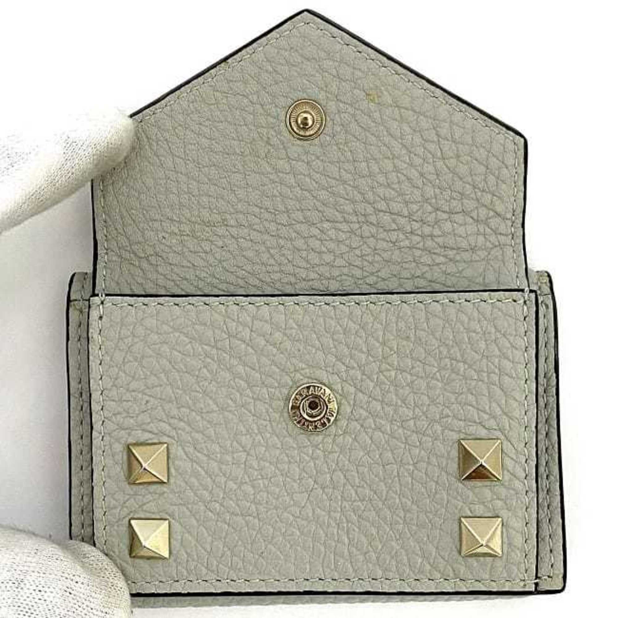 VALENTINO GARAVANI Trifold Wallet Gray Rockstuds UW2P0Q47 BOL ML8 Leather Studs Compact