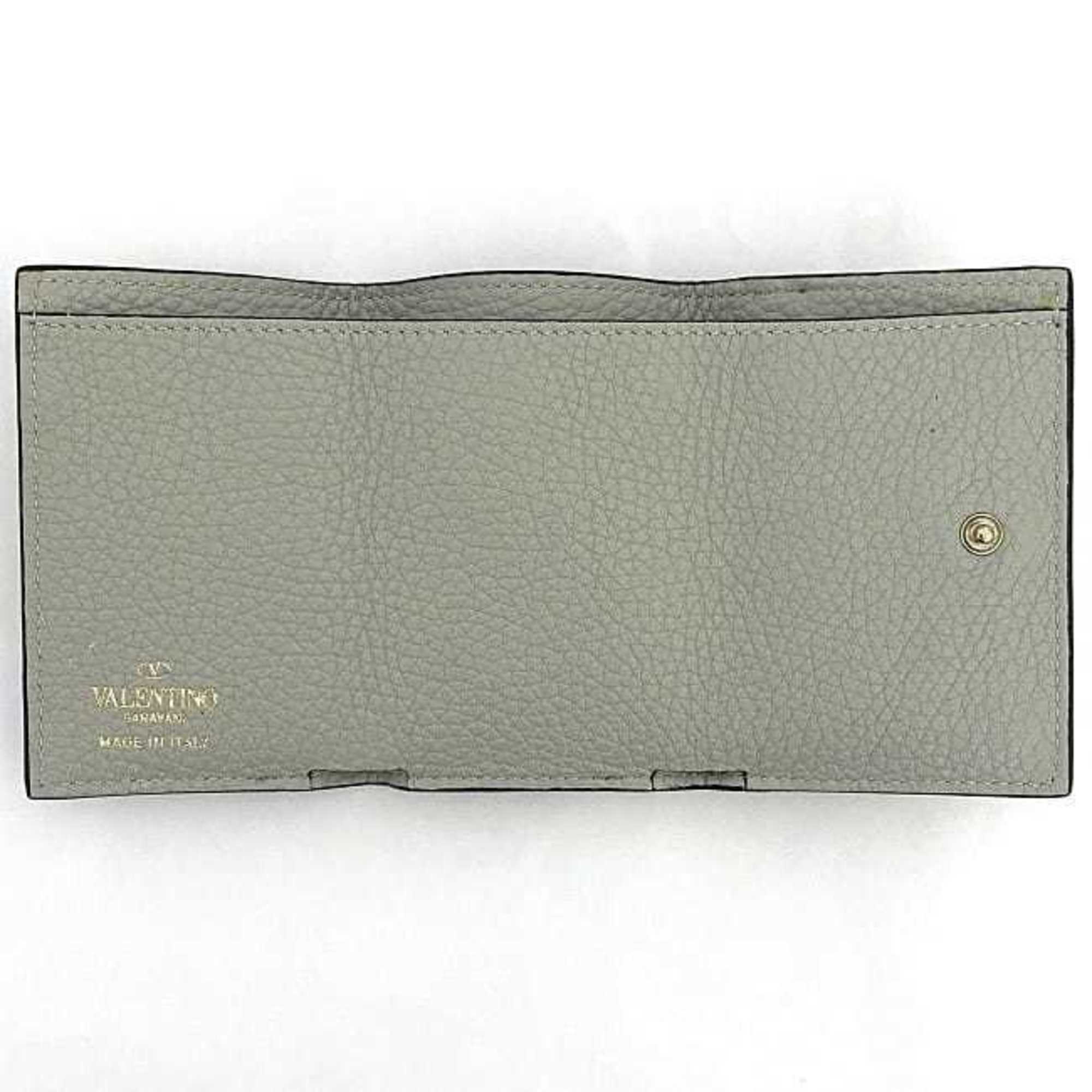 VALENTINO GARAVANI Trifold Wallet Gray Rockstuds UW2P0Q47 BOL ML8 Leather Studs Compact