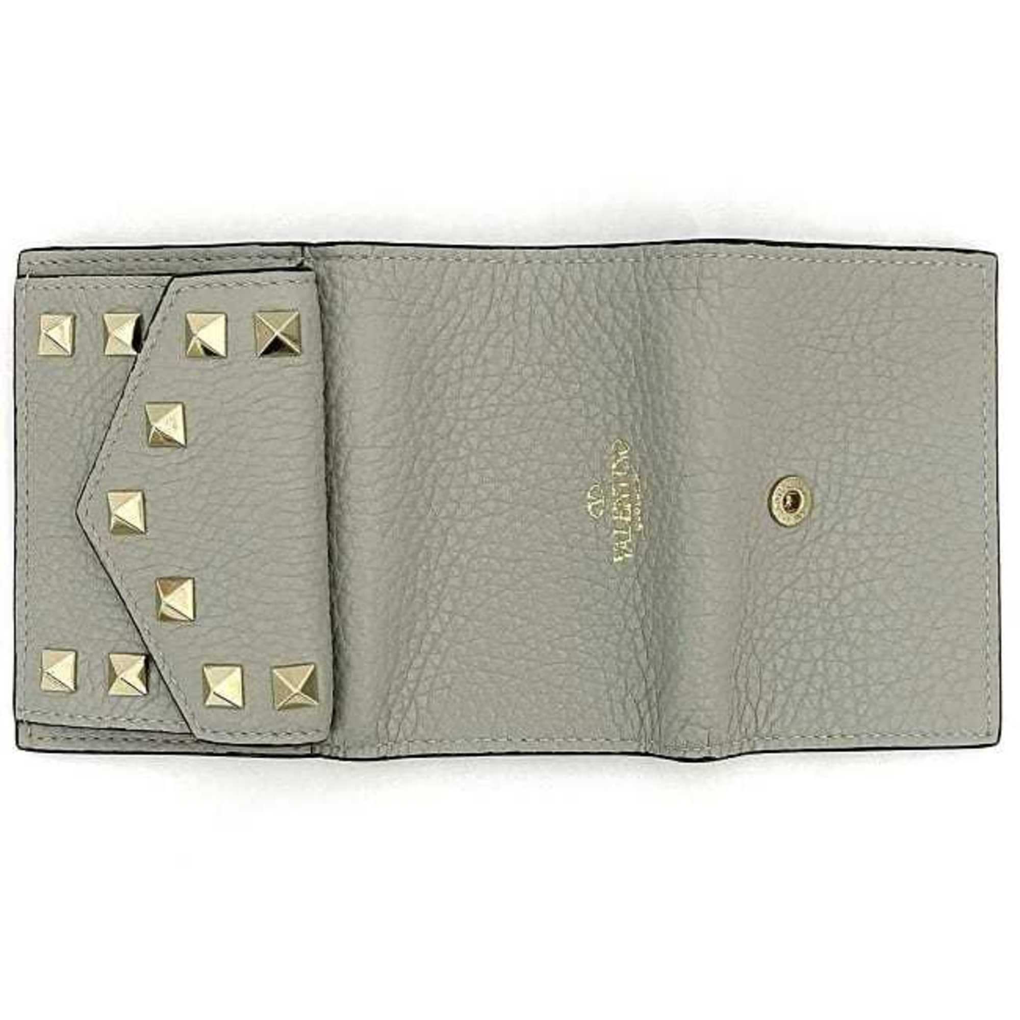 VALENTINO GARAVANI Trifold Wallet Gray Rockstuds UW2P0Q47 BOL ML8 Leather Studs Compact