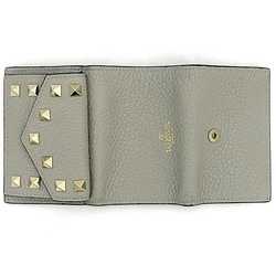 VALENTINO GARAVANI Trifold Wallet Gray Rockstuds UW2P0Q47 BOL ML8 Leather Studs Compact