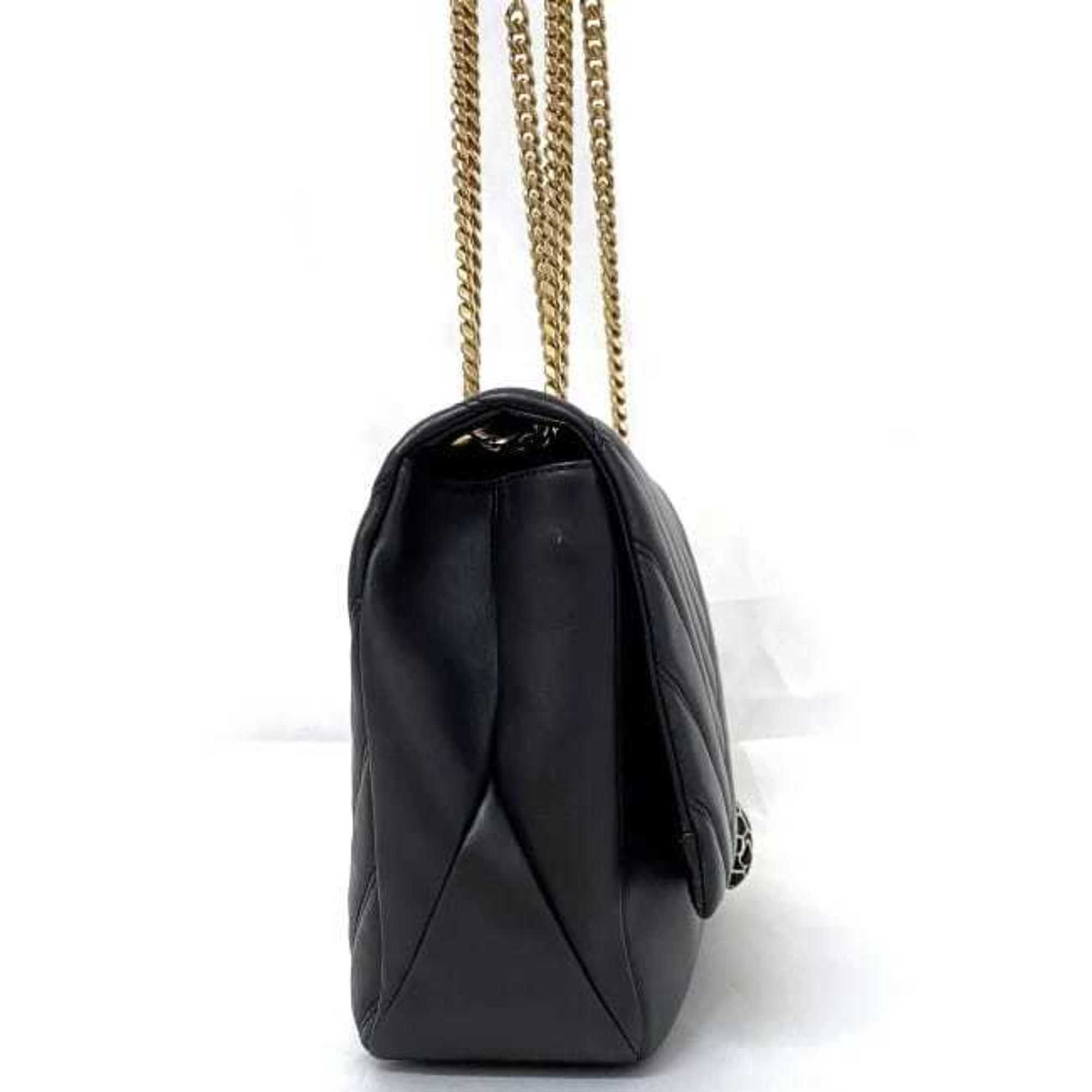 BVLGARI Chain Shoulder Bag Black Gold Serpenti 287994 Leather Cabochon Snake Head Calfskin Flap Ladies