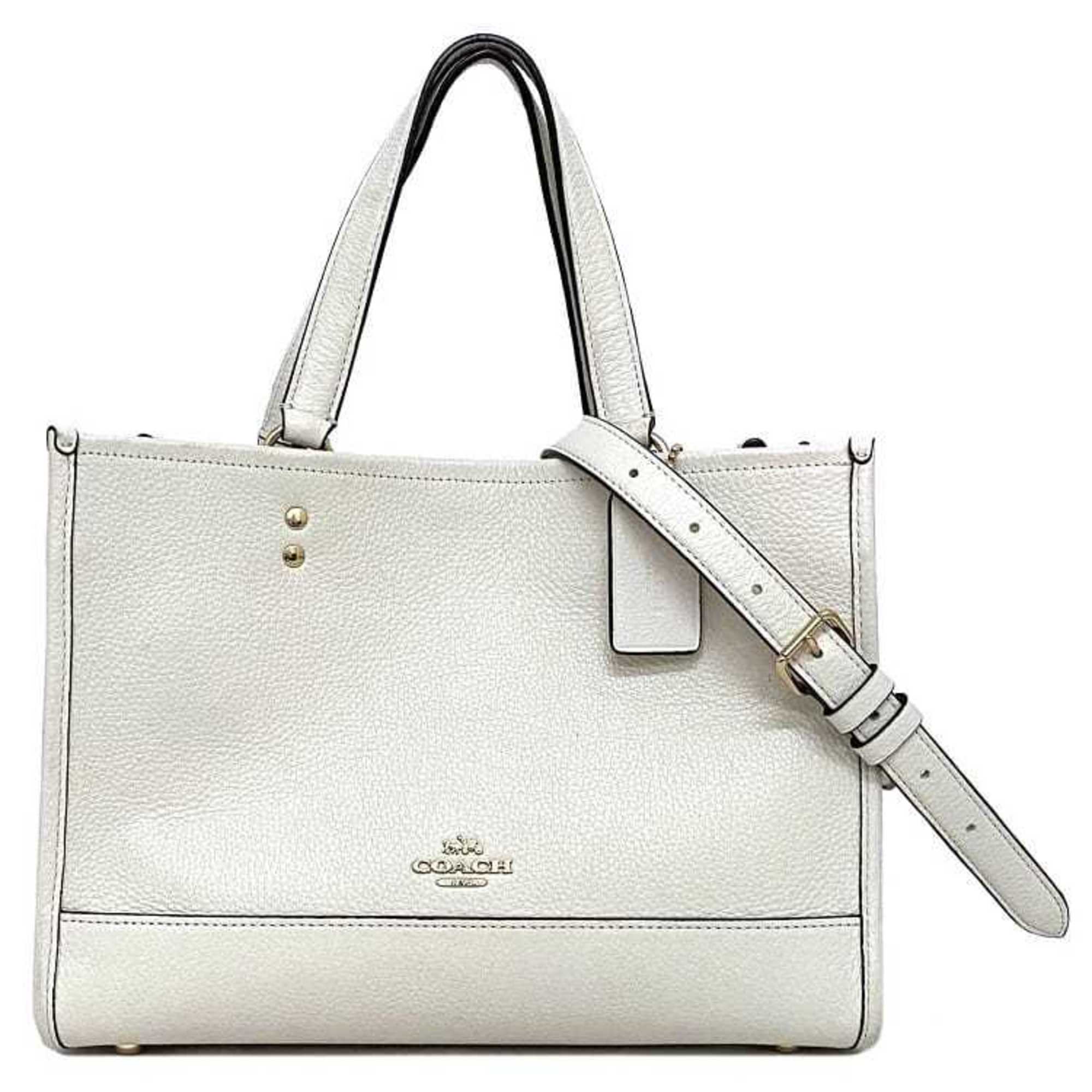 Coach 2way bag white gold 1959 tote shoulder handbag leather COACH ladies