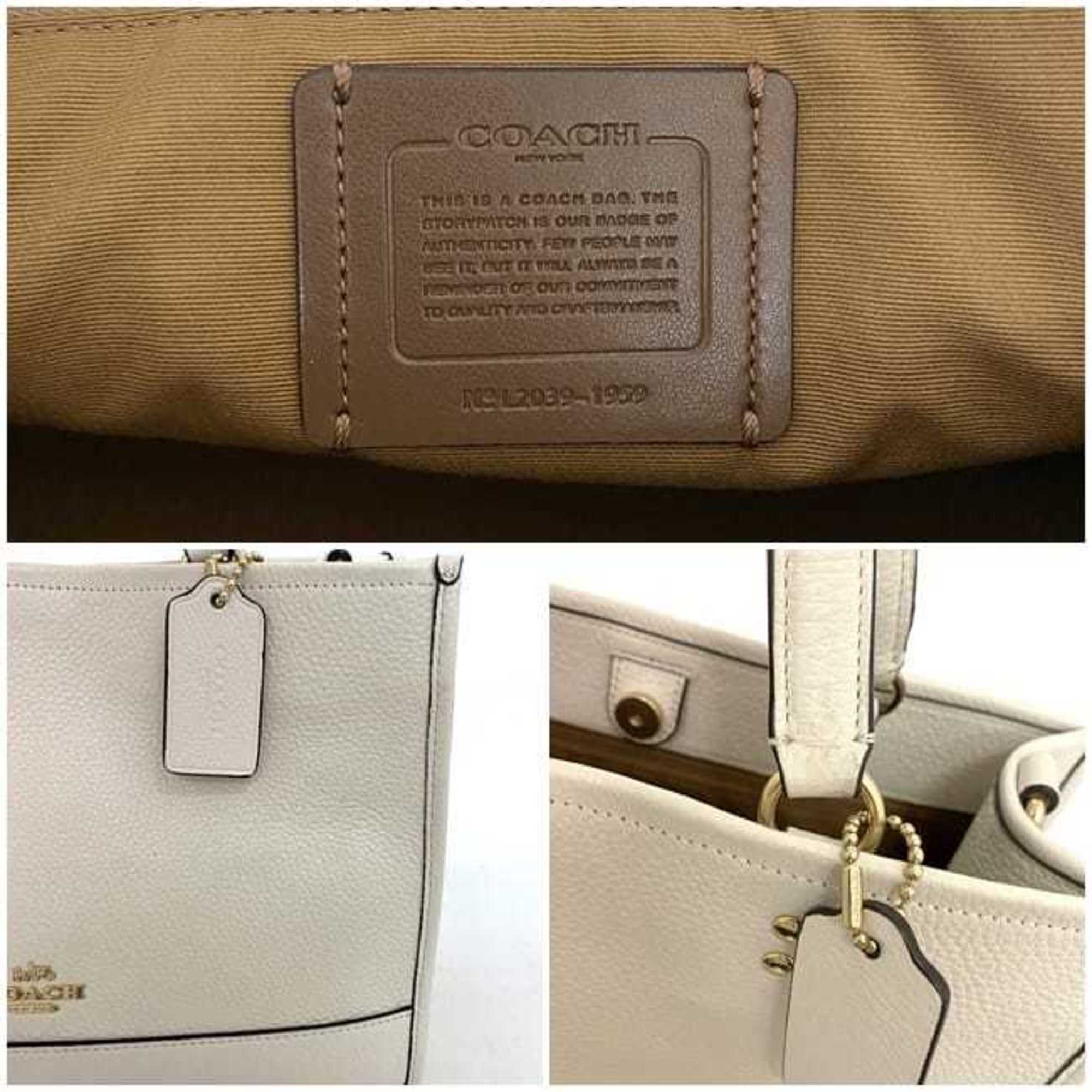 Coach 2way bag white gold 1959 tote shoulder handbag leather COACH ladies