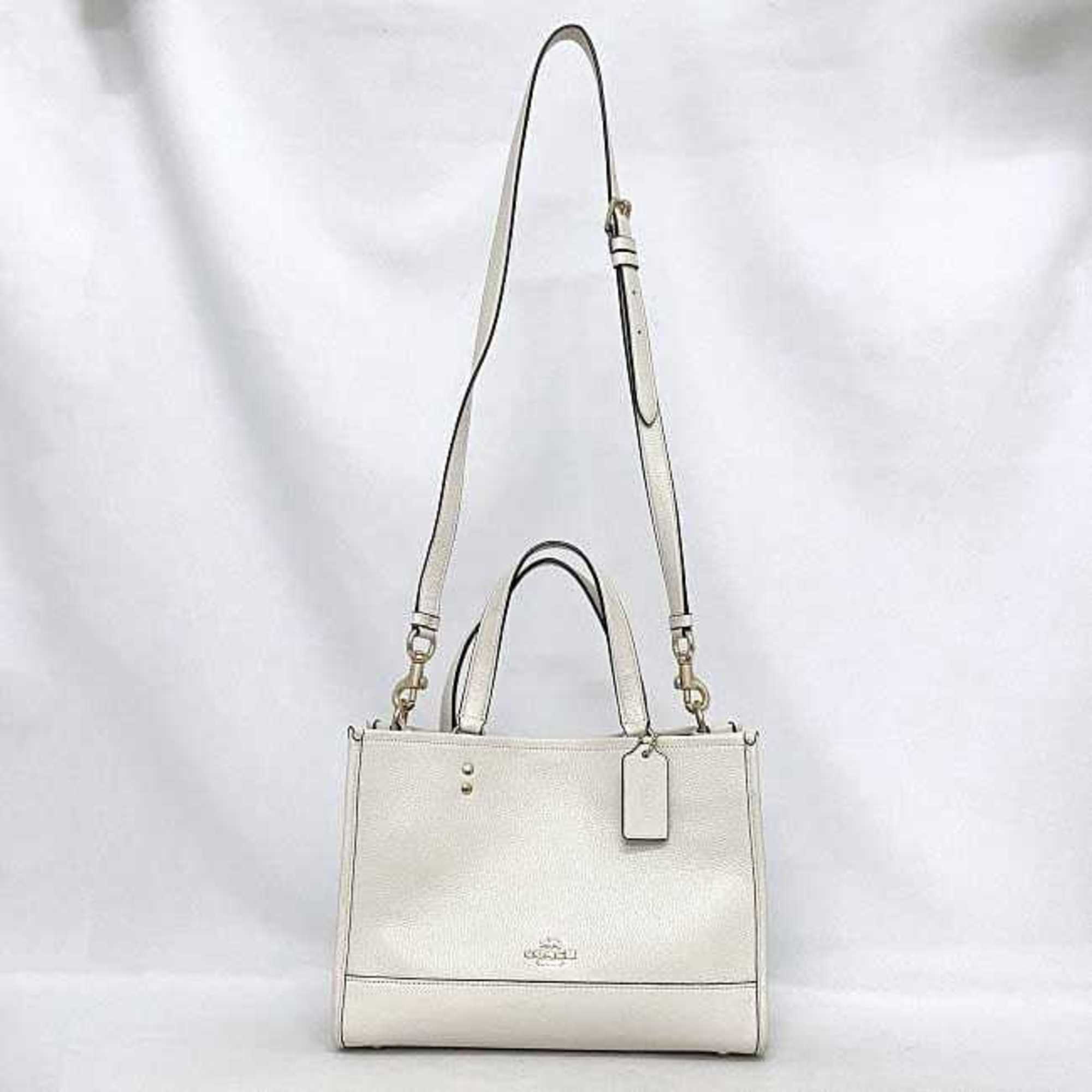 Coach 2way bag white gold 1959 tote shoulder handbag leather COACH ladies