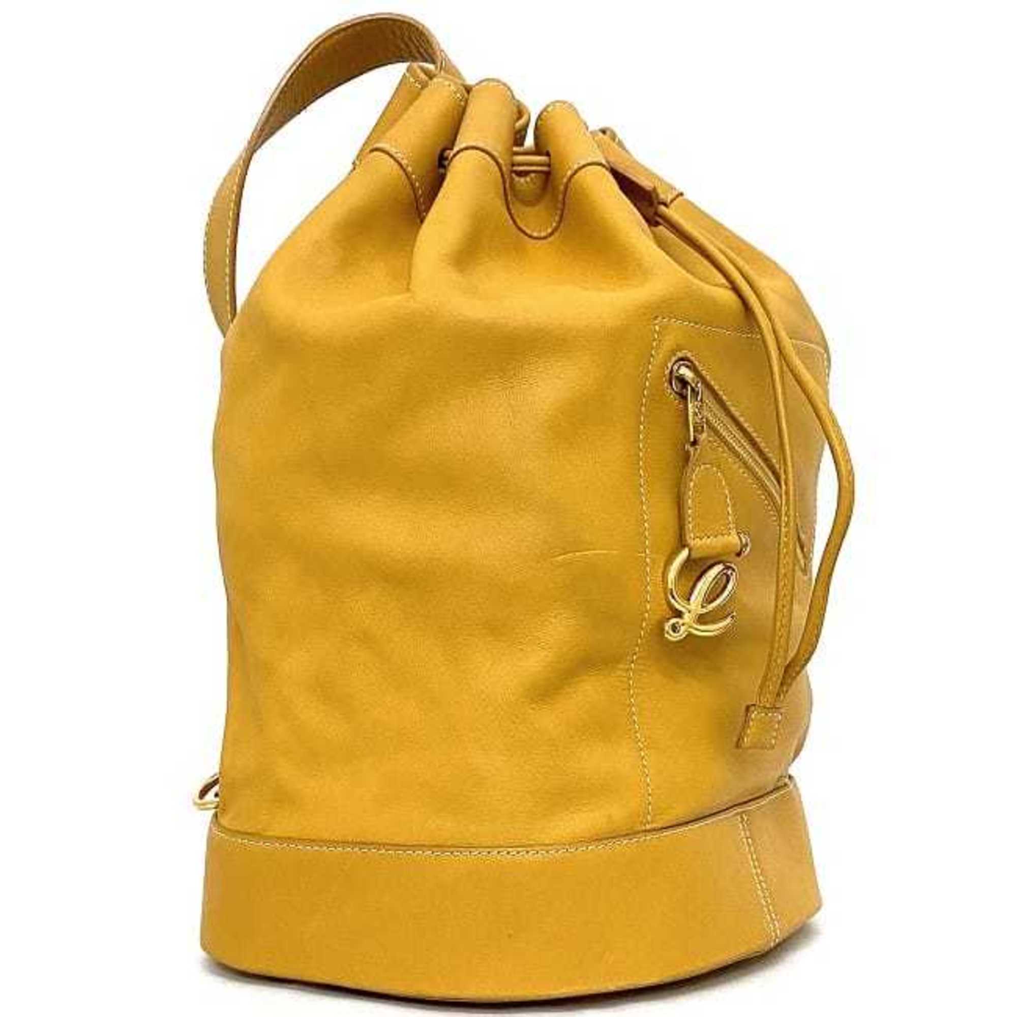 LOEWE Duffle Bag Camel Gold Anagram Leather GP Bucket Ladies