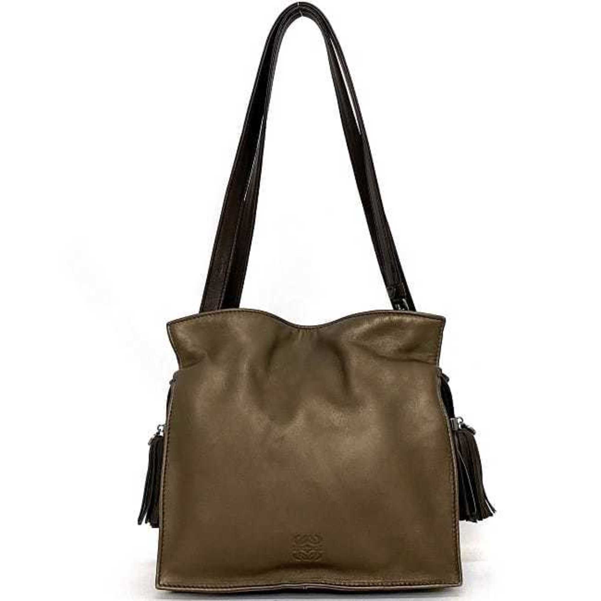 LOEWE Shoulder Bag Flamenco 22 Brown Silver 380.85EE17 Nappa Leather Tassel Ladies