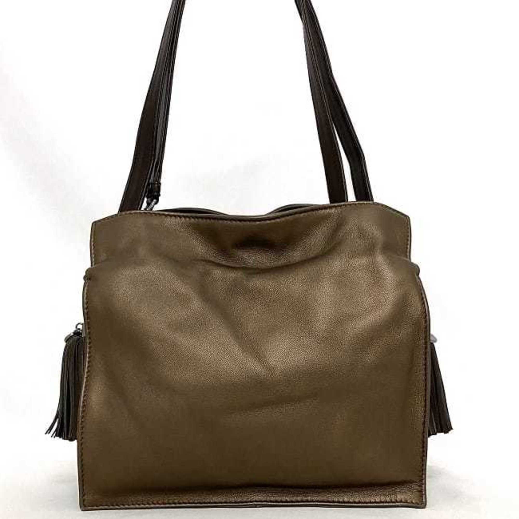 LOEWE Shoulder Bag Flamenco 22 Brown Silver 380.85EE17 Nappa Leather Tassel Ladies