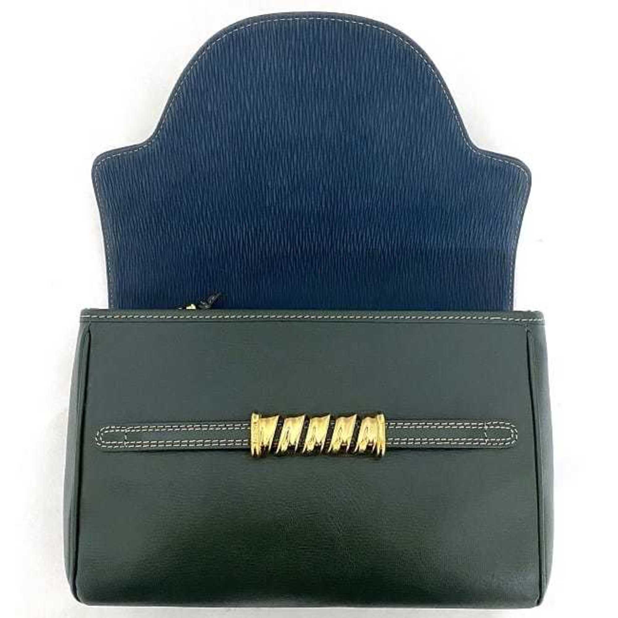 LOEWE clutch bag green blue gold Velasquez flap second leather bicolor nubuck embossed two-tone