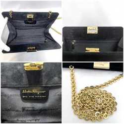 Salvatore Ferragamo Ferragamo Chain Shoulder Bag Black Gold Gancini BP-21 8753 Suede GP Salvatore Velvet Ladies Compact