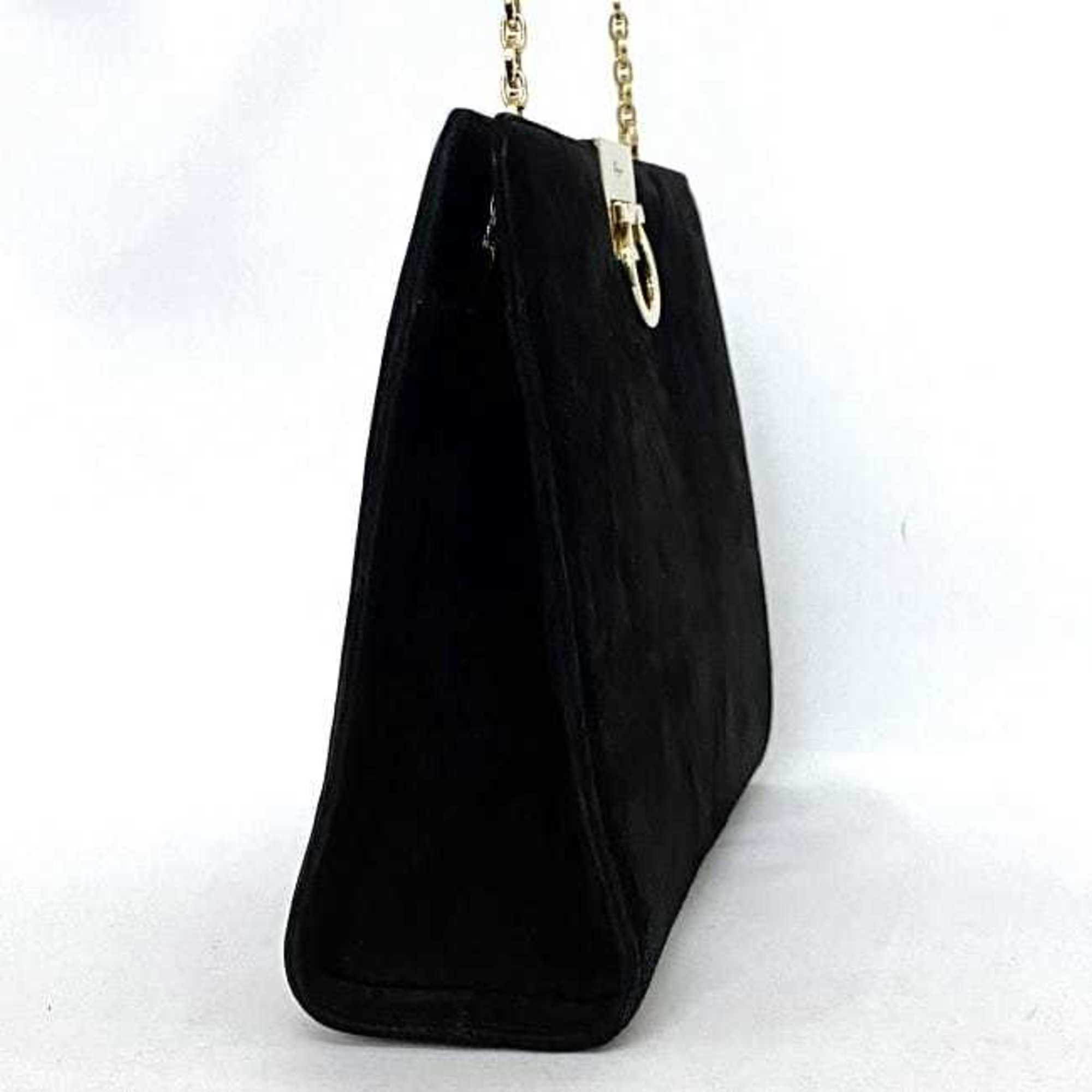 Salvatore Ferragamo Ferragamo Chain Shoulder Bag Black Gold Gancini BP-21 8753 Suede GP Salvatore Velvet Ladies Compact
