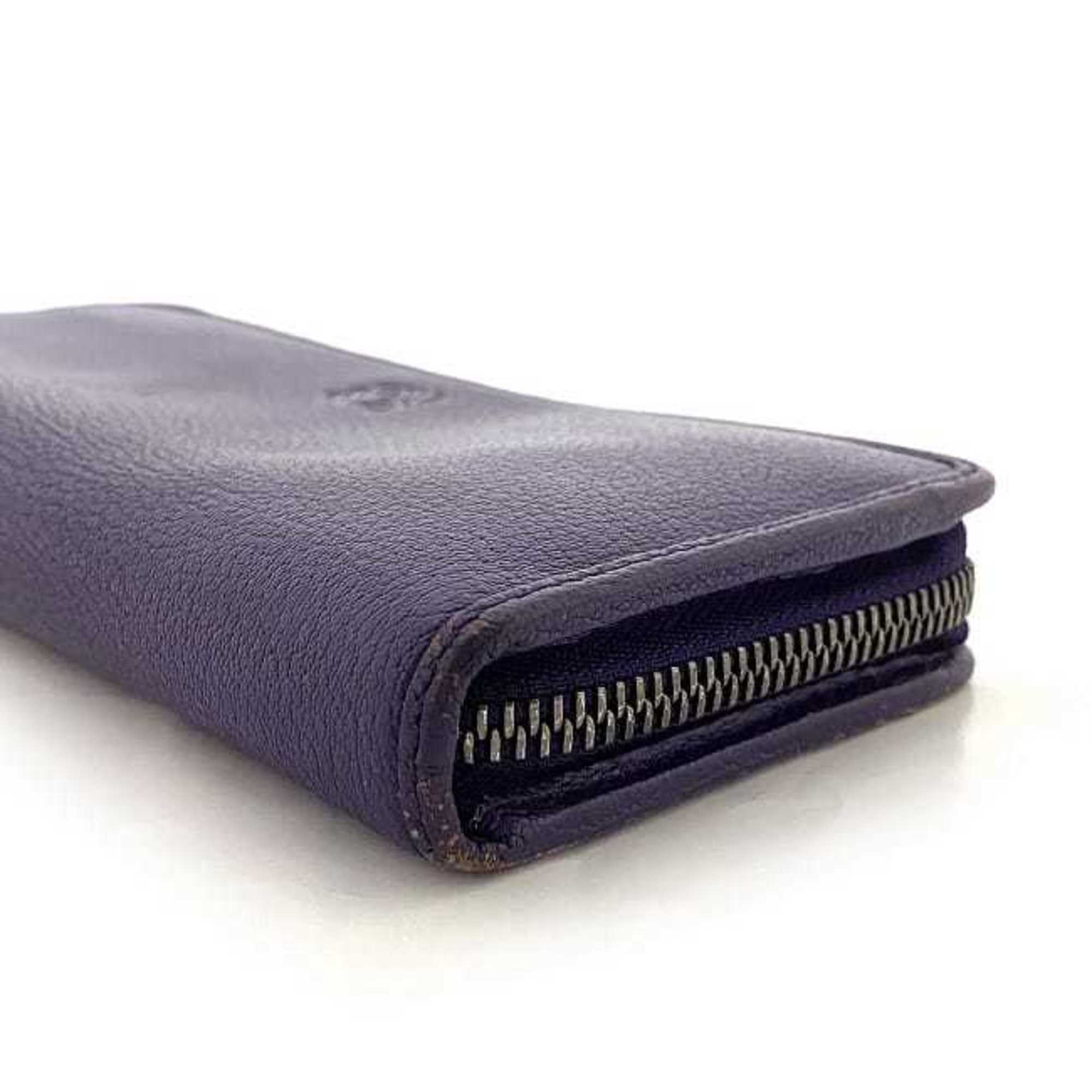 LOEWE Round Long Wallet Purple Anagram Leather Ladies Soft