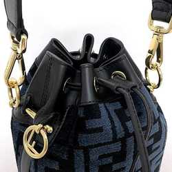 Fendi Montresor Bag Black Navy Gold Zucca 8BS010 2way Suede Leather GP FENDI FF Blue
