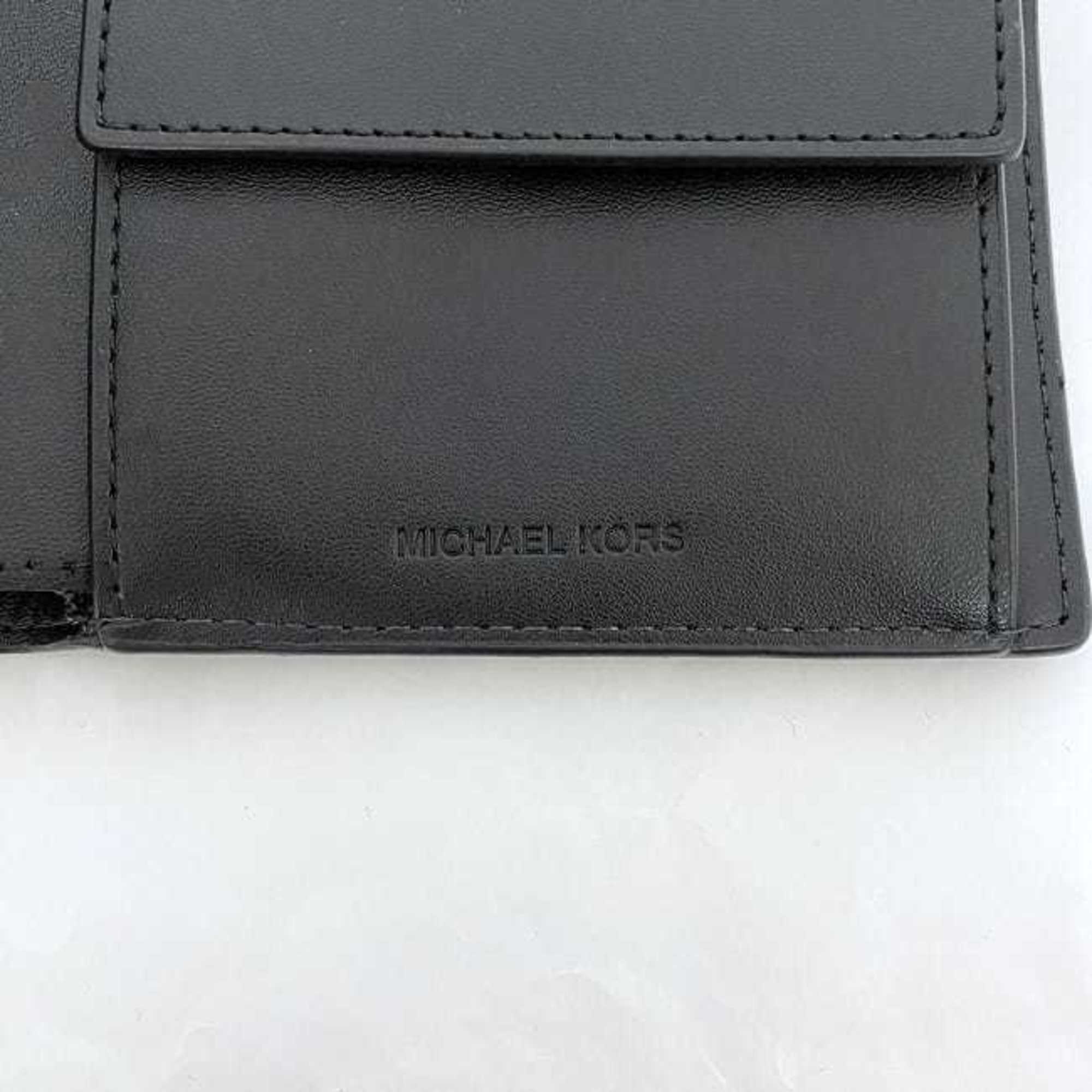 Michael Kors Bifold Wallet Black White Pink 36R3LCOF3U Folding Leather MICHAEL KORS Stripe Patchwork Stitching Ladies Compact