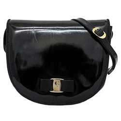 Salvatore Ferragamo Ferragamo Shoulder Bag Black Gold Vara Patent Leather Suede Salvatore Ribbon Ladies Compact