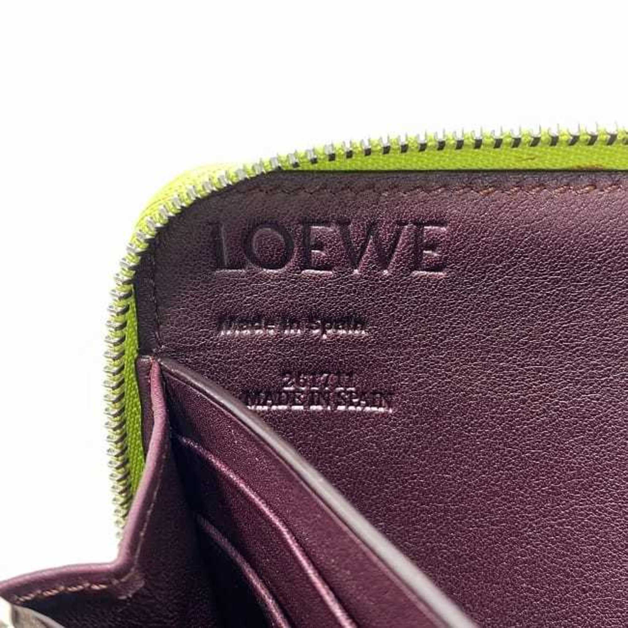 LOEWE Round Long Wallet Yellow Bordeaux Anagram Leather Ladies