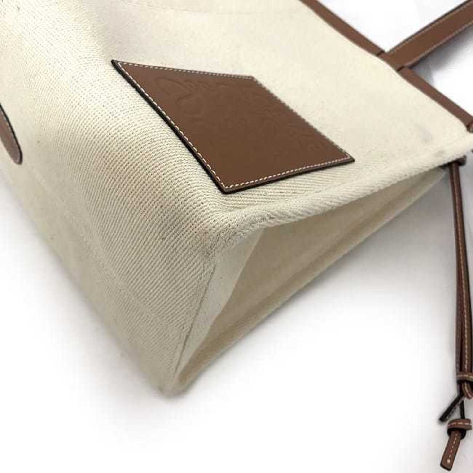 LOEWE Cushion Tote Small Natural Beige Brown Anagram 330.02AB90 Canvas Leather Ladies