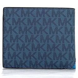 Michael Kors Bifold Wallet Blue Light 36R3LCOF3U Folding Leather MICHAEL KORS Stripe Patchwork Stitch Ladies