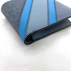 Michael Kors Bifold Wallet Blue Light 36R3LCOF3U Folding Leather MICHAEL KORS Stripe Patchwork Stitch Ladies