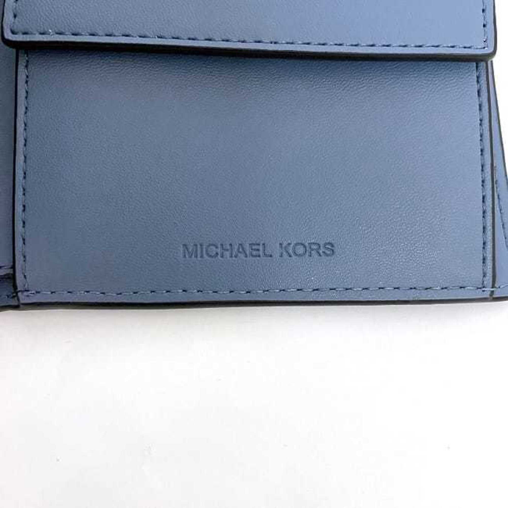 Michael Kors Bifold Wallet Blue Light 36R3LCOF3U Folding Leather MICHAEL KORS Stripe Patchwork Stitch Ladies