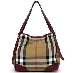 Burberry Tote Bag Beige Red Mega Check Canvas Leather BURBERRY Ladies