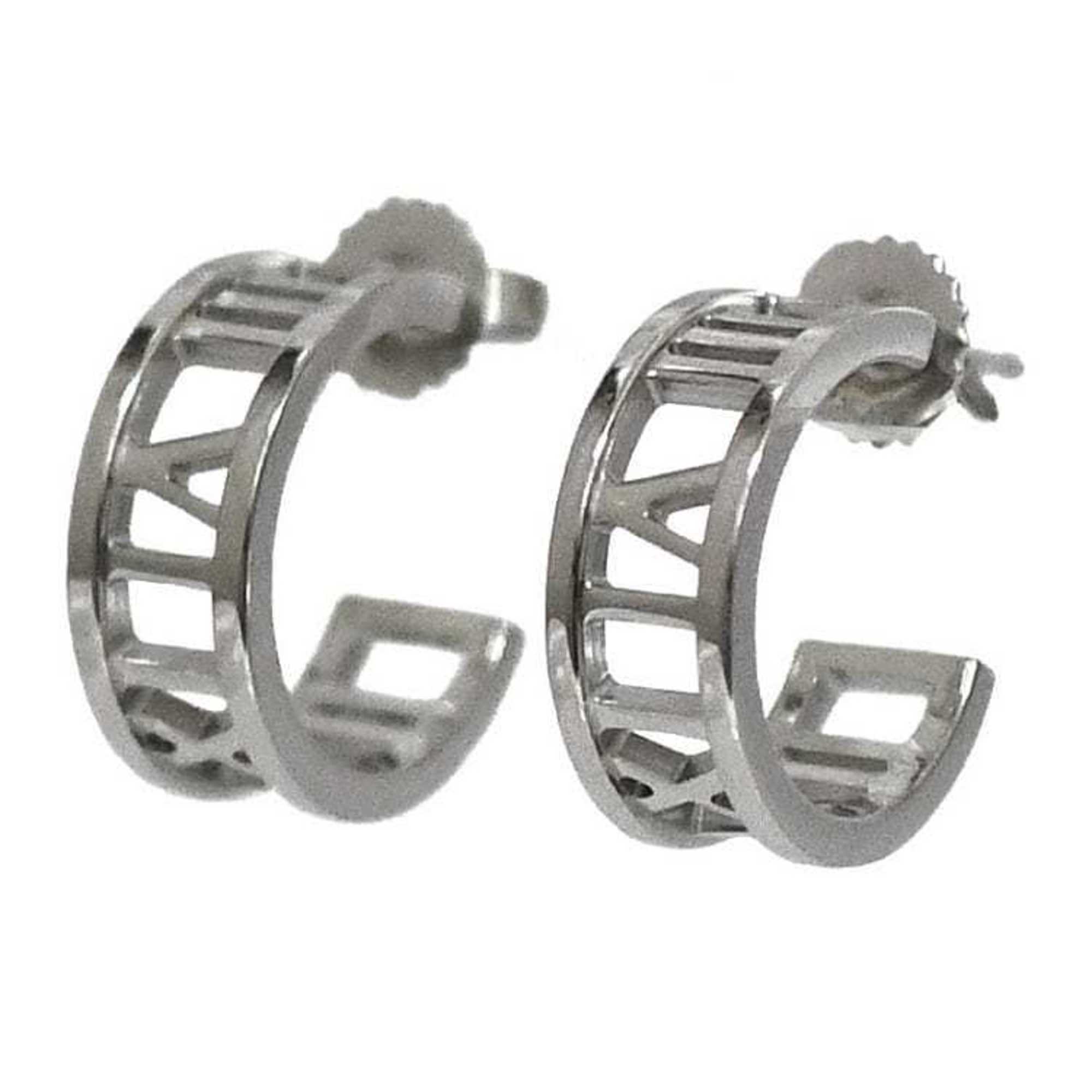 Tiffany Earrings White Gold Atlas 750 K18 TIFFANY&Co. Roman Numerals Silver Color Women's Accessories