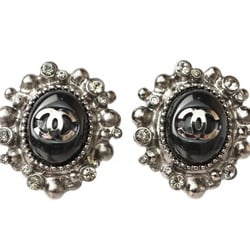 CHANEL Earrings Coco Mark CC Rhinestone Gunmetal Black