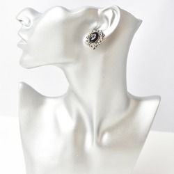 CHANEL Earrings Coco Mark CC Rhinestone Gunmetal Black